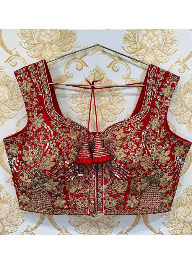 Silk Red Bridal Wear Sequins Work Readymade Blouse